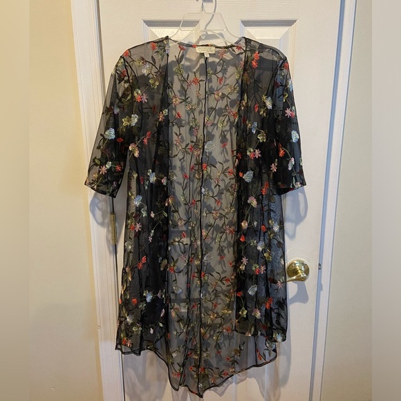Y2K Chenault Floral Embroidered Sheer Kimono Whimsigoth Womens Medium Black - Picture 1 of 16